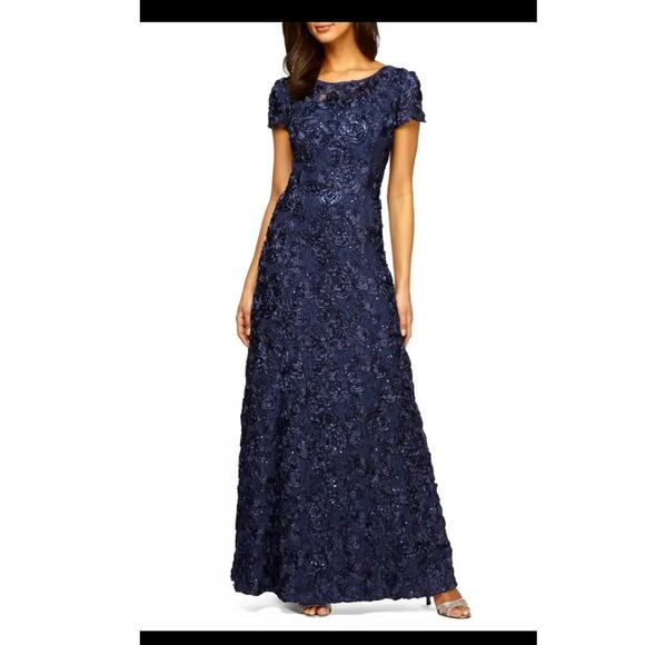Alex Evenings Floral Navy Blue Dress 8 Petite - Picture 1 of 5